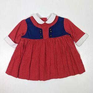 Vintage Kate Greenaway Dress Baby Girls Size 12m Red Polka Dot